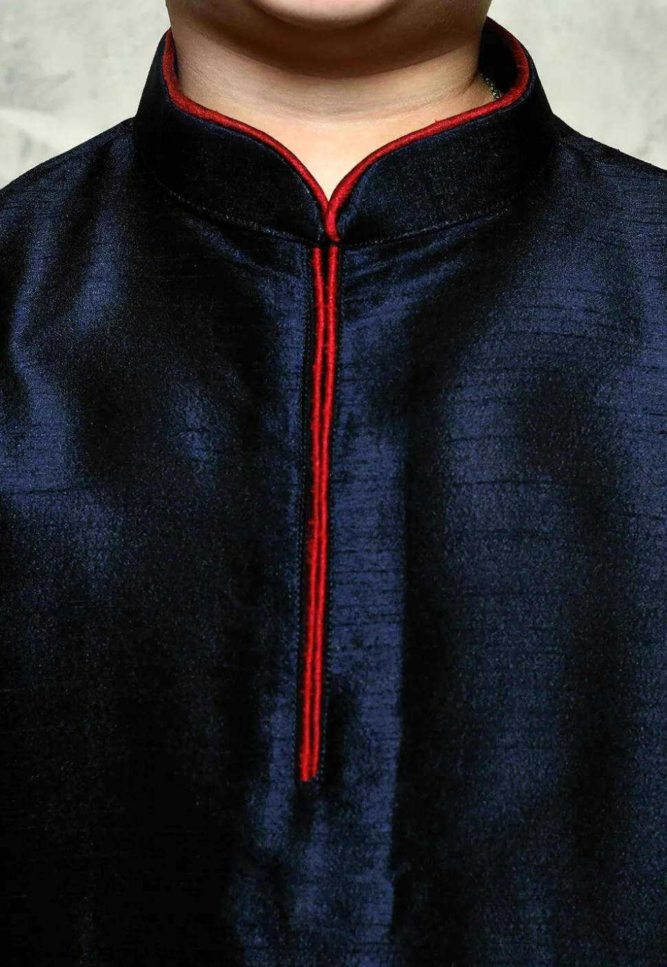 Contrast Trim Dupion Silk Dhoti Kurta in Navy Blue