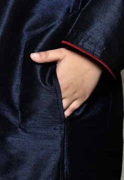Contrast Trim Dupion Silk Dhoti Kurta in Navy Blue