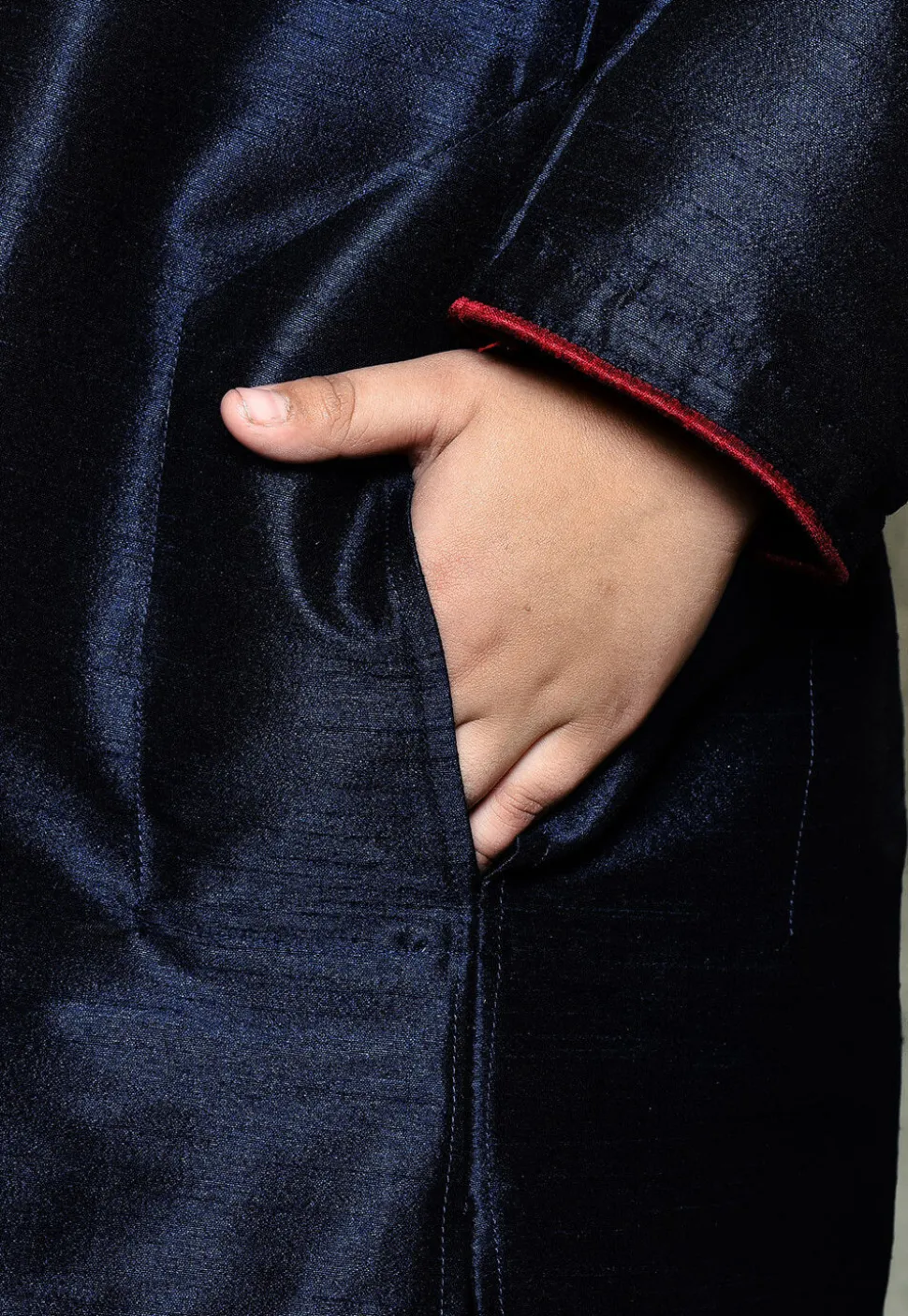 Contrast Trim Dupion Silk Dhoti Kurta in Navy Blue