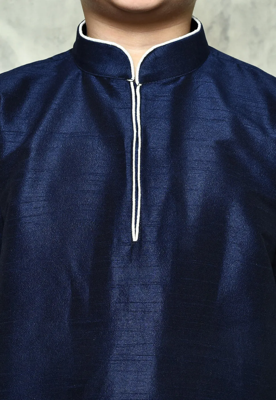 Contrast Trim Dupion Silk Dhoti Kurta in Navy Blue