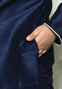 Contrast Trim Dupion Silk Dhoti Kurta in Navy Blue