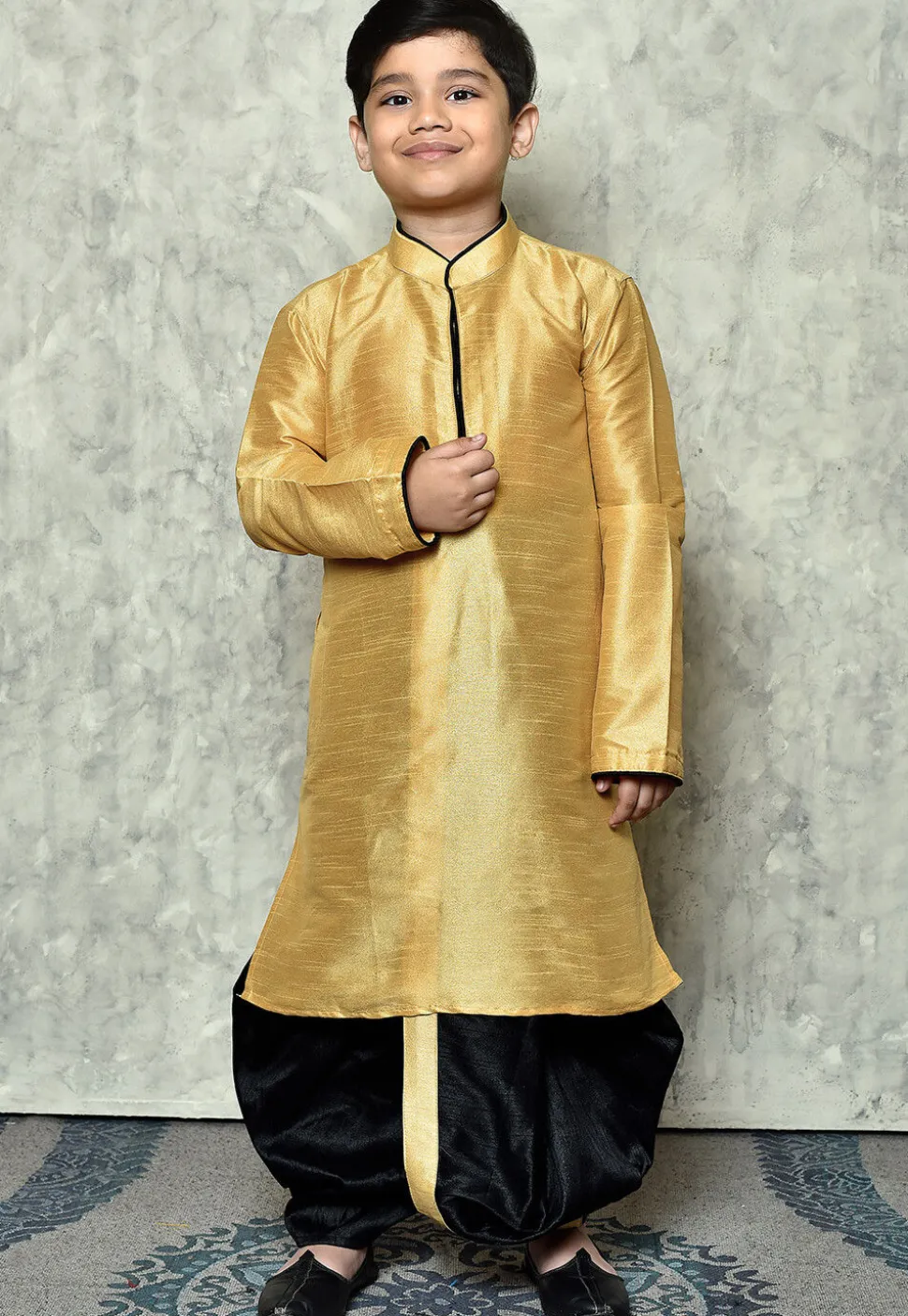 Contrast Trim Dupion Silk Dhoti Kurta in Beige