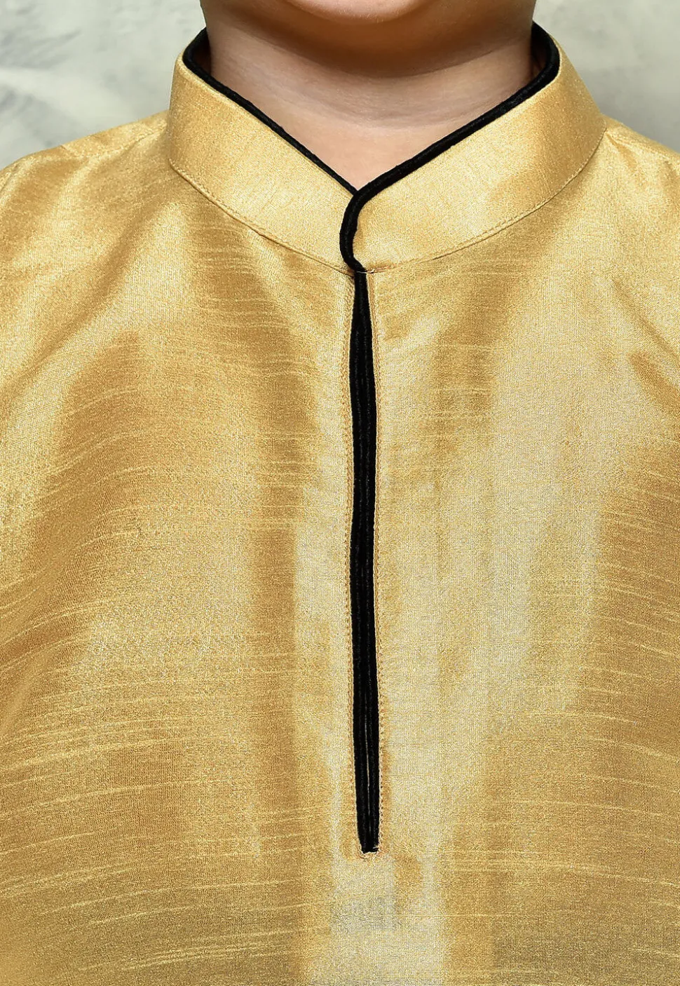 Contrast Trim Dupion Silk Dhoti Kurta in Beige