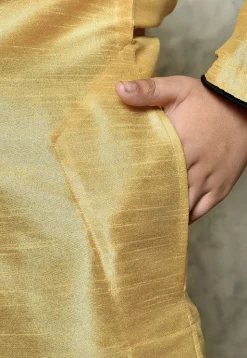Contrast Trim Dupion Silk Dhoti Kurta in Beige