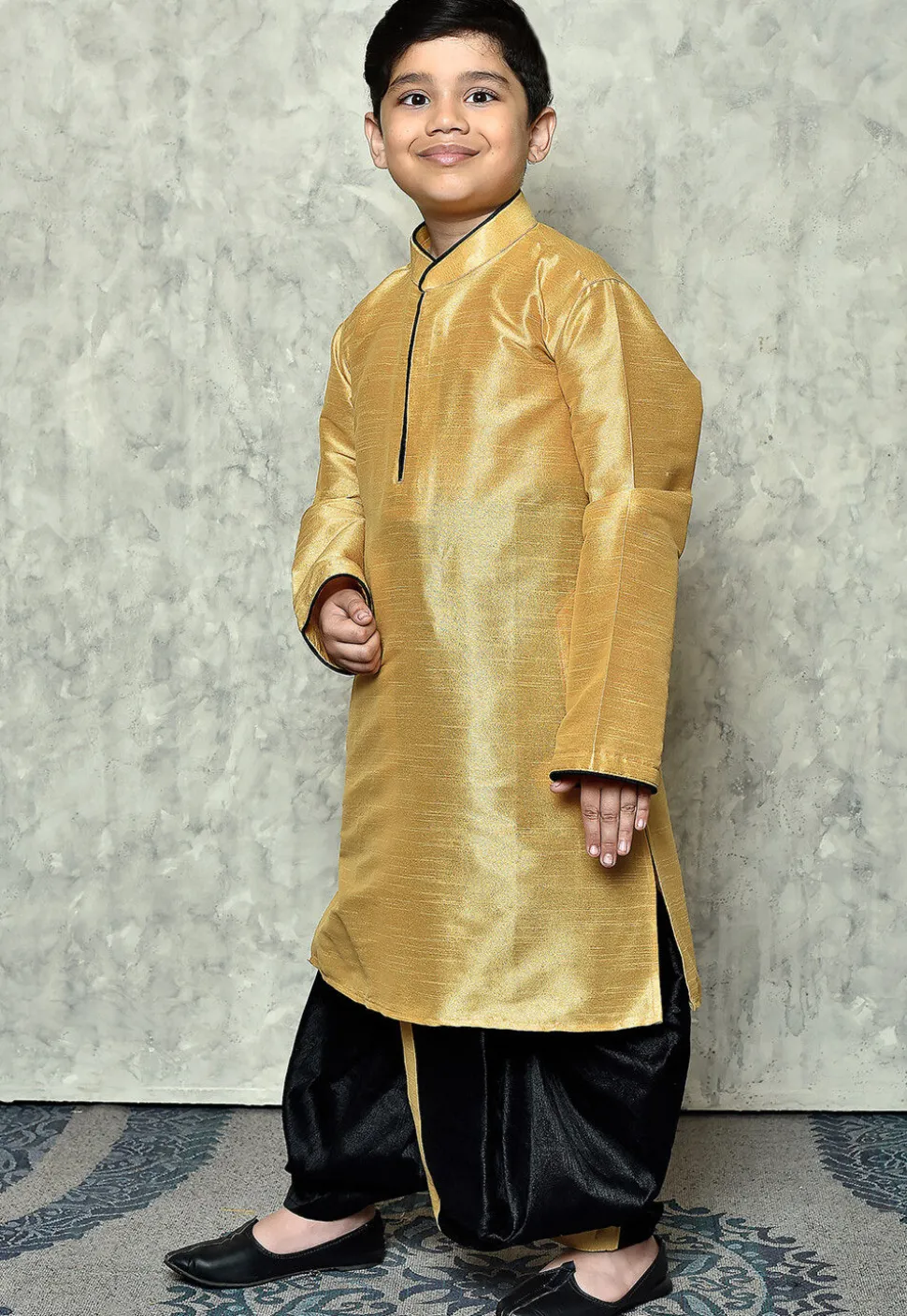 Contrast Trim Dupion Silk Dhoti Kurta in Beige