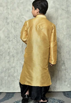 Contrast Trim Dupion Silk Dhoti Kurta in Beige