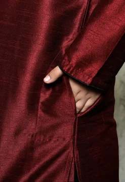 Contrast Trim Dupion Silk Dhoti Kurta in Maroon