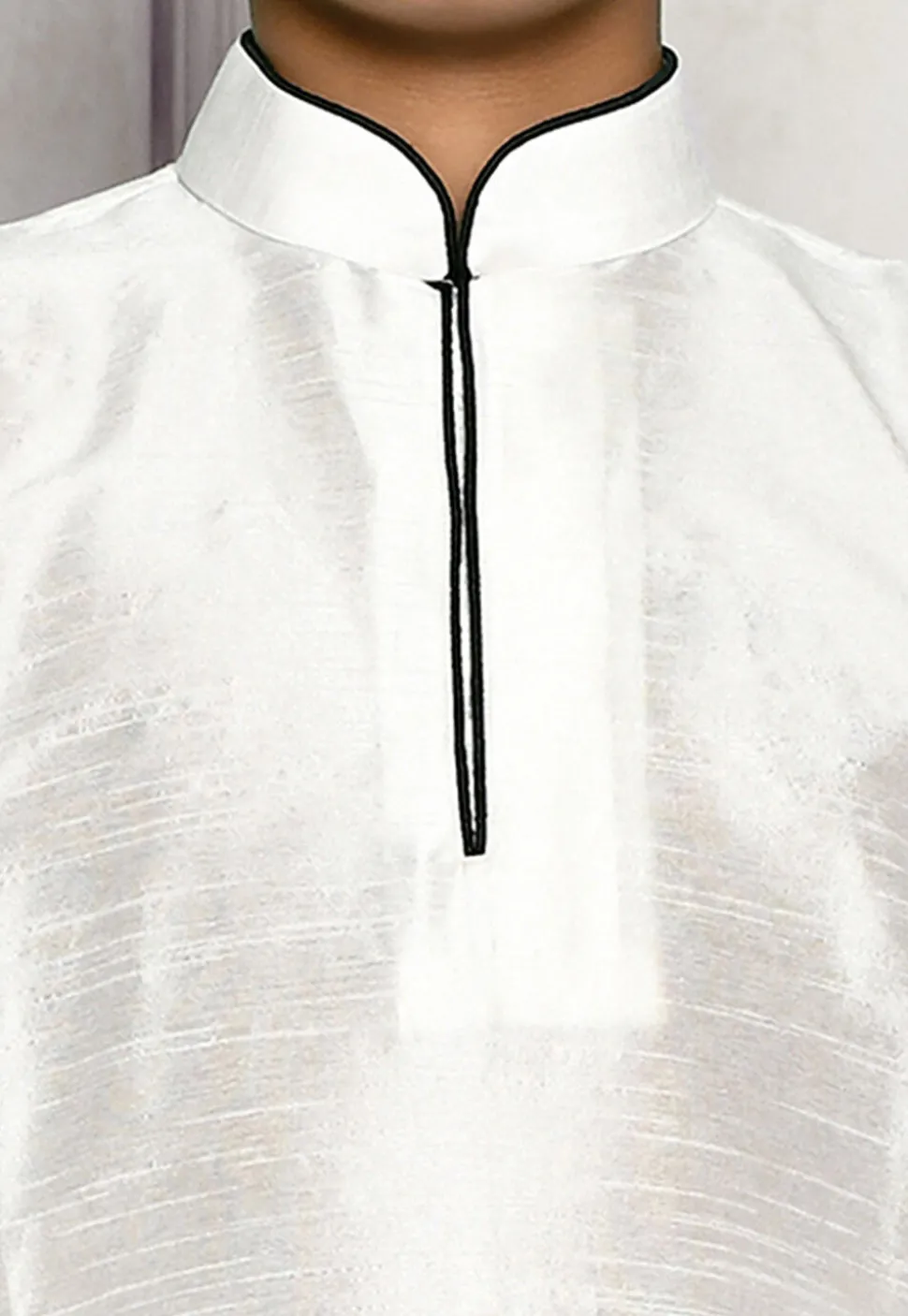Contrast Trim Dupion Silk Dhoti Kurta in Off White
