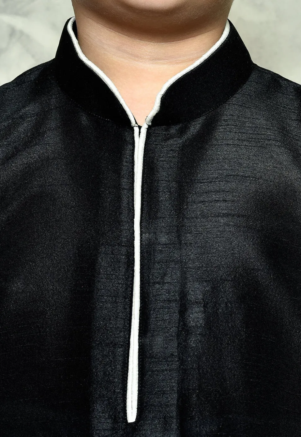 Contrast Trim Dupion Silk Dhoti Kurta in Black