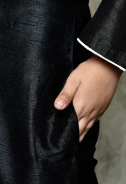 Contrast Trim Dupion Silk Dhoti Kurta in Black