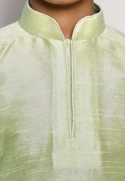 Contrast Trim Dupion Silk Dhoti Kurta in Pastel Green
