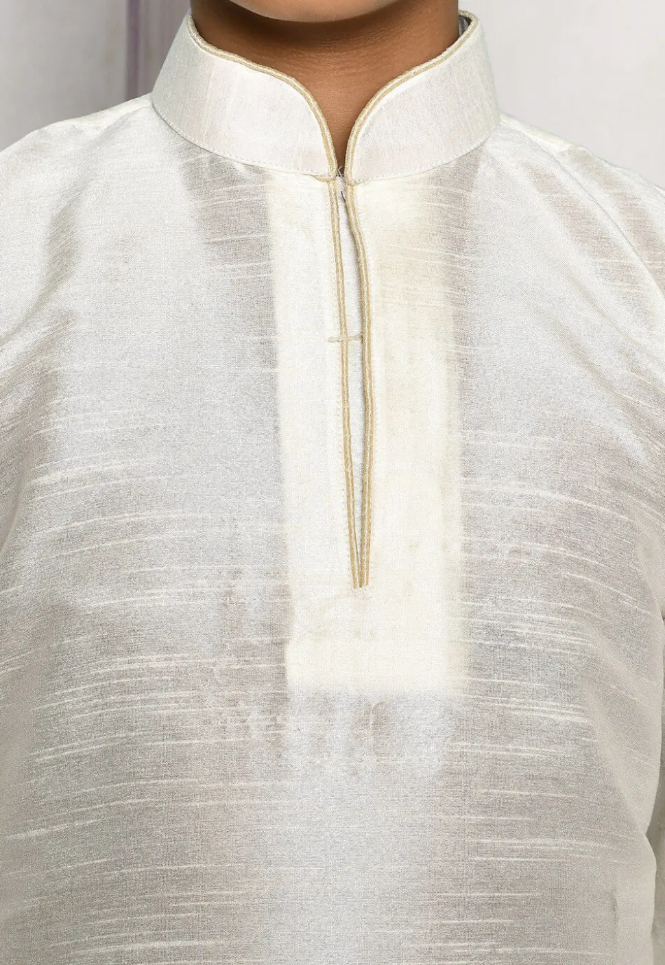 Contrast Trim Dupion Silk Dhoti Kurta in Off White