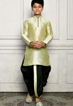 Contrast Trim Dupion Silk Dhoti Kurta in Dusty Green