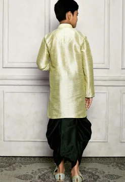 Contrast Trim Dupion Silk Dhoti Kurta in Dusty Green