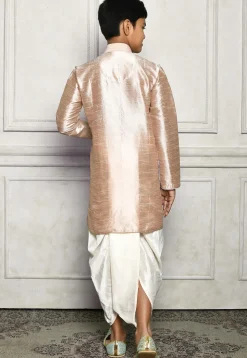 Contrast Trim Dupion Silk Dhoti Kurta in Beige