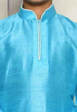 Contrast Trim Dupion Silk Dhoti Kurta in Light Blue