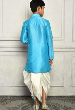 Contrast Trim Dupion Silk Dhoti Kurta in Light Blue