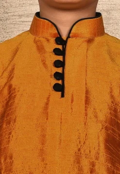 Contrast Trim Dupion Silk Kurta Set in Mustard