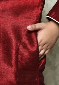 Contrast Trim Dupion Silk Dhoti Kurta in Maroon