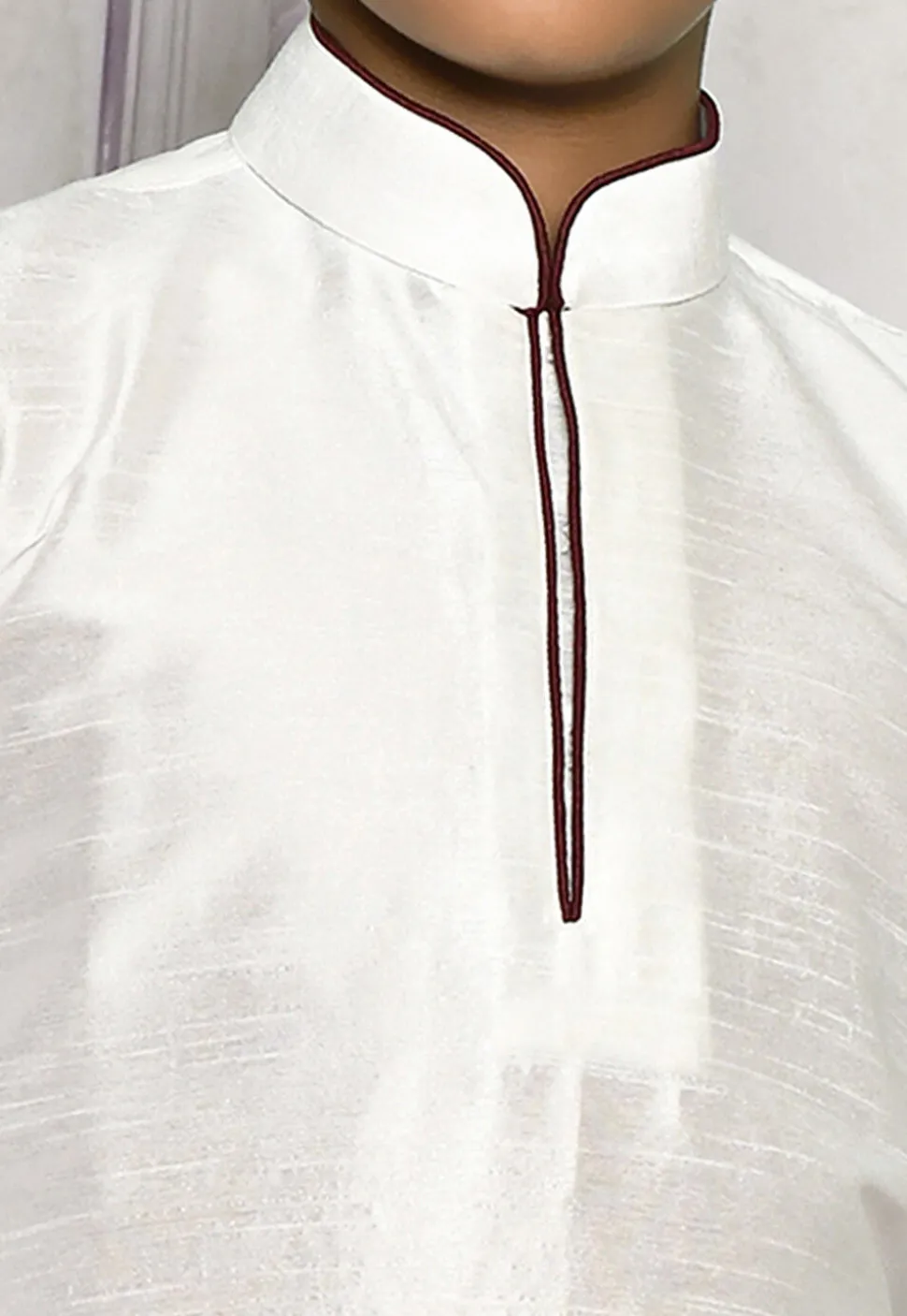 Contrast Trim Dupion Silk Dhoti Kurta in White