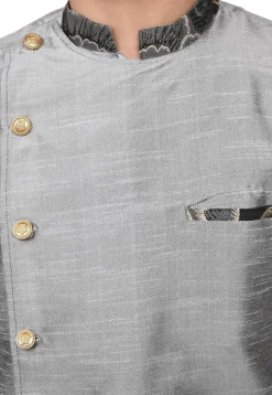 Contrast Trim Dupion Silk Dhoti Kurta in Grey