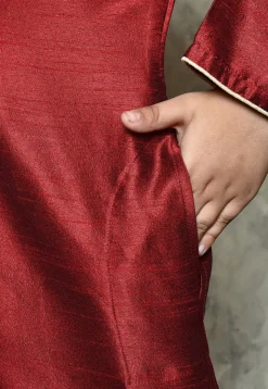 Contrast Trim Dupion Silk Dhoti Kurta in Maroon