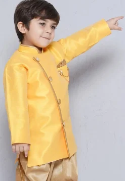 Contrast Trim Dupion Silk Kurta in Yellow