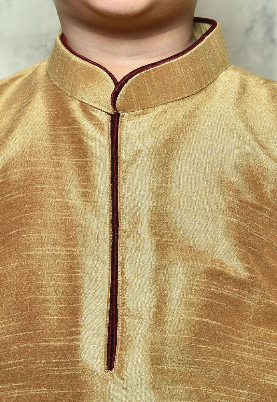 Contrast Trim Dupion Silk Dhoti Kurta in Beige