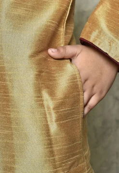 Contrast Trim Dupion Silk Dhoti Kurta in Beige