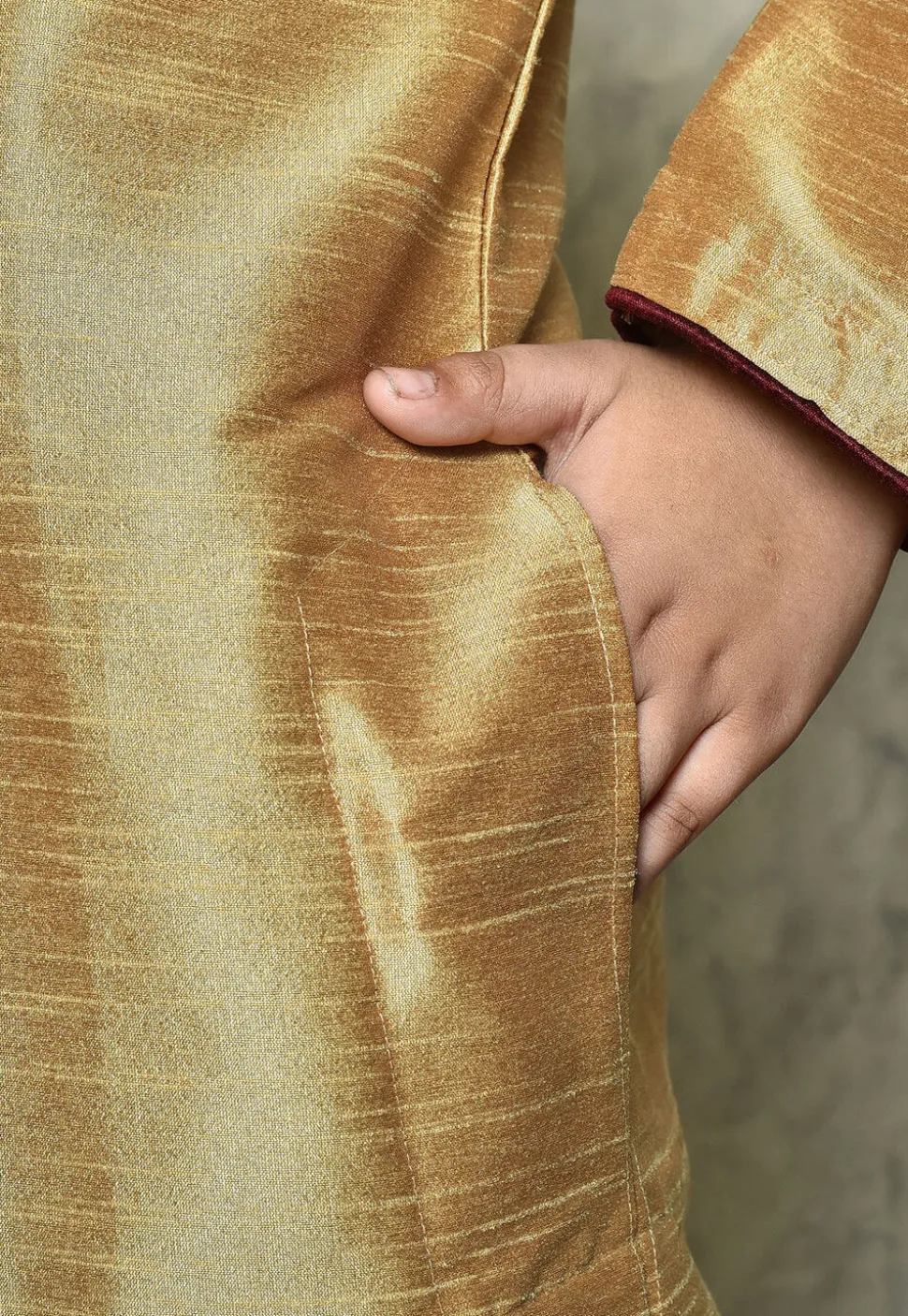 Contrast Trim Dupion Silk Dhoti Kurta in Beige
