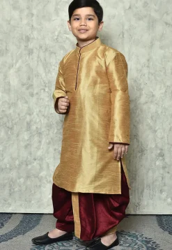 Contrast Trim Dupion Silk Dhoti Kurta in Beige