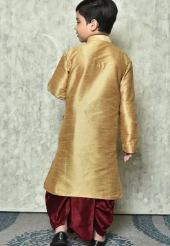 Contrast Trim Dupion Silk Dhoti Kurta in Beige