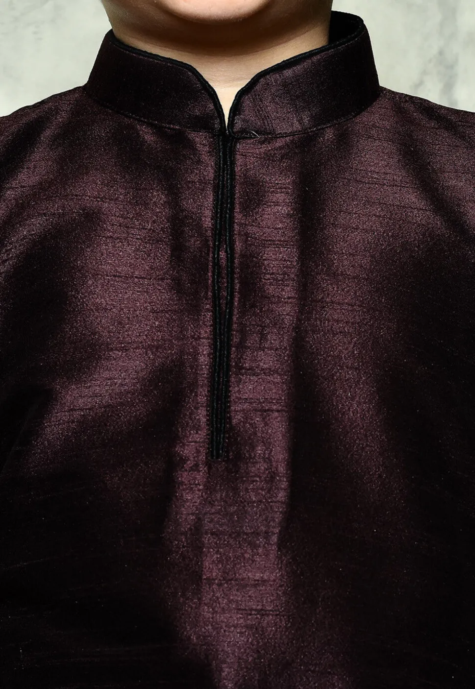 Contrast Trim Dupion Silk Dhoti Kurta in Wine