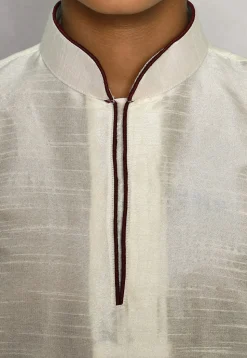 Contrast Trim Dupion Silk Dhoti Kurta in Off White