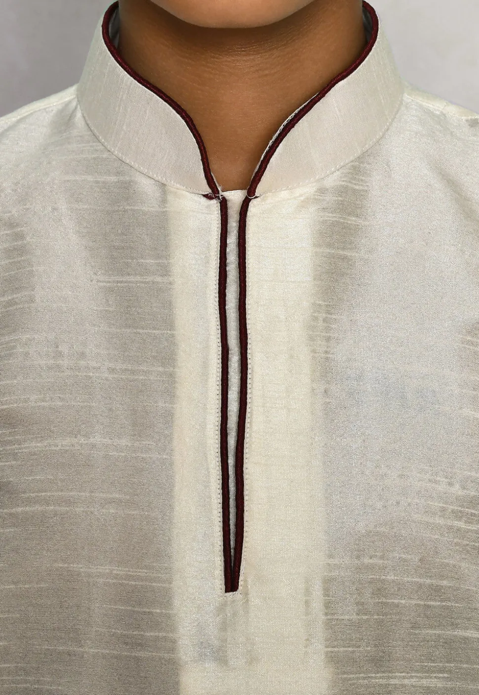Contrast Trim Dupion Silk Dhoti Kurta in Off White