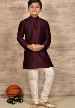 Contrast Trim Dupion Silk Kurta Set in Light Blue
