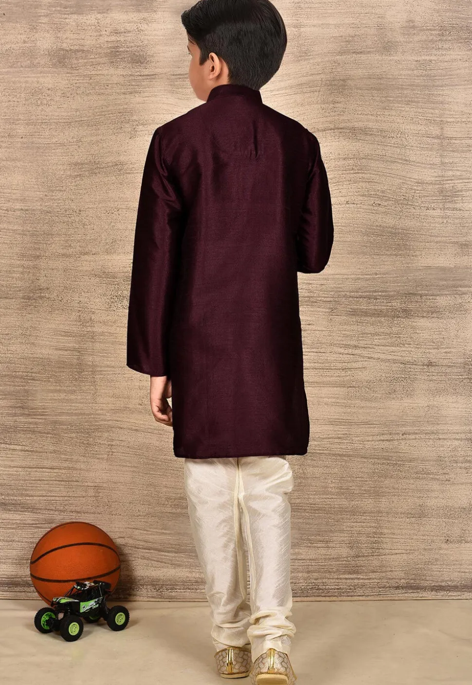 Contrast Trim Dupion Silk Kurta Set in Light Blue