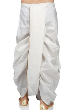 Contrast Trim Dupion Silk Dhoti in White