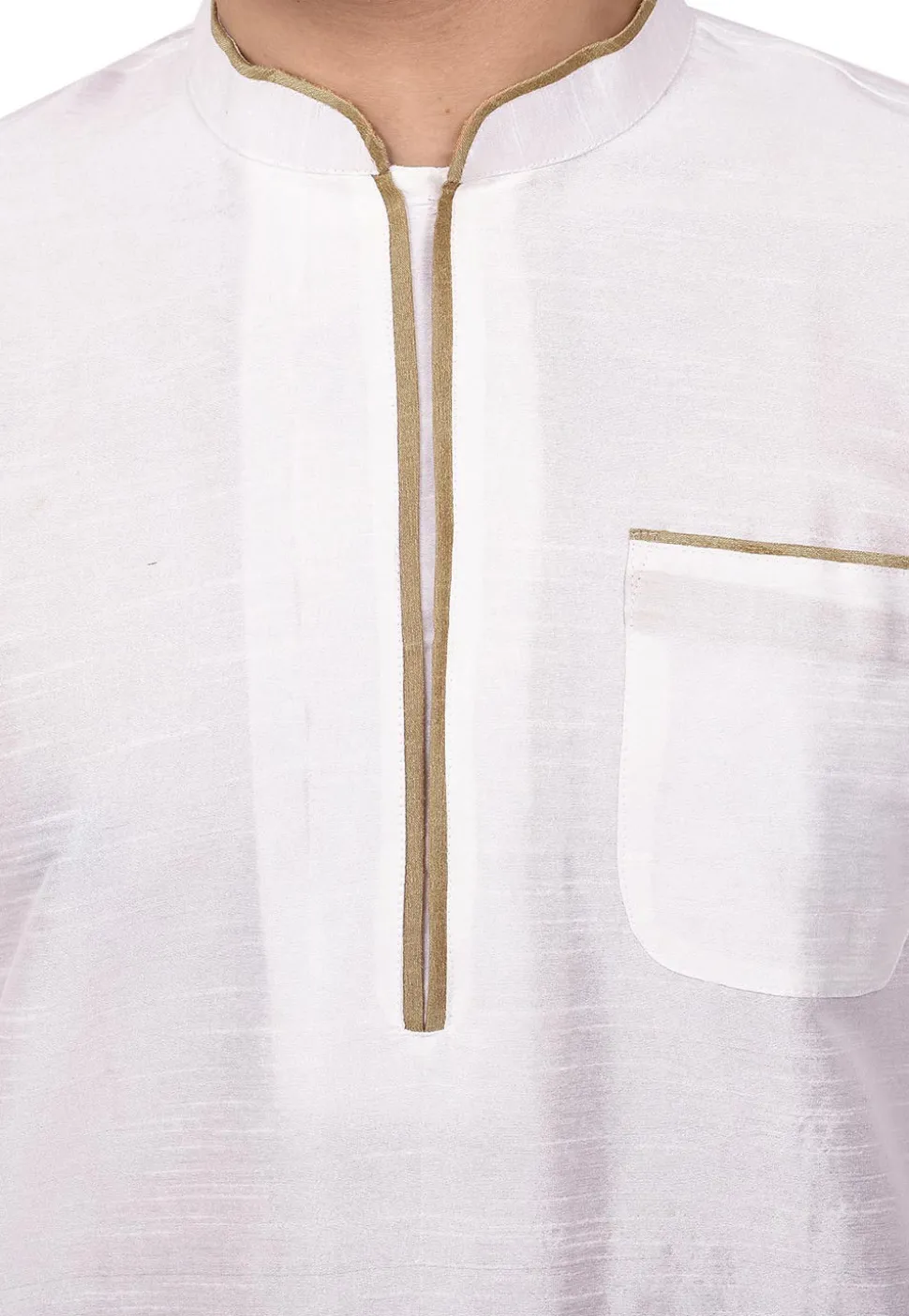 Contrast Trim Dupion Silk Dhoti Kurta in White