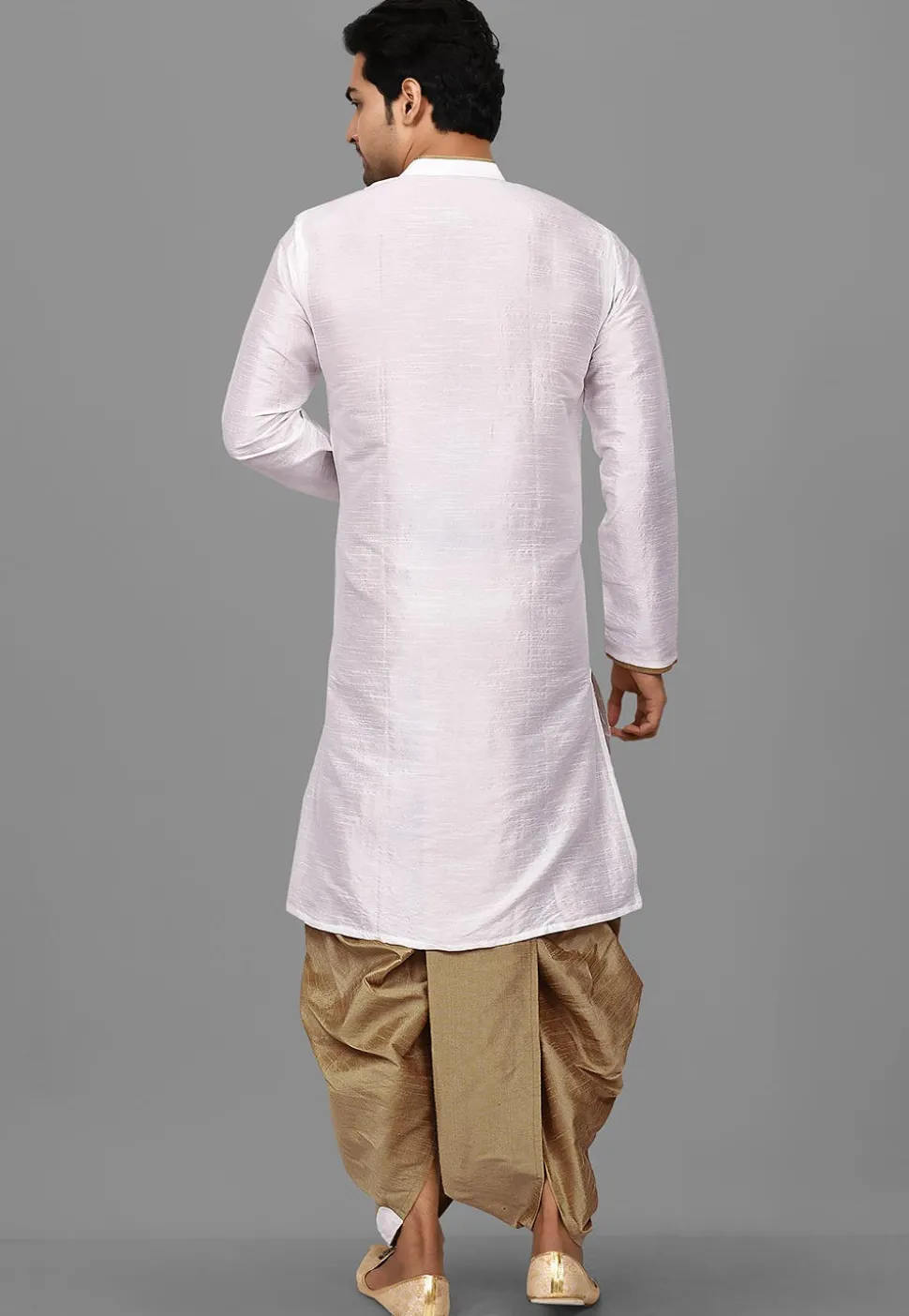 Contrast Trim Dupion Silk Dhoti Kurta in White