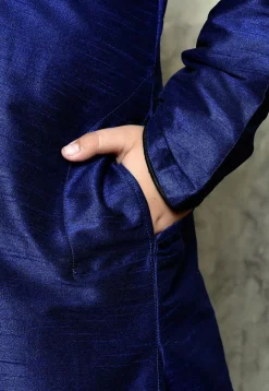 Contrast Trim Dupion Silk Dhoti Kurta in Royal Blue