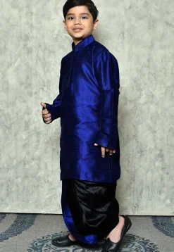 Contrast Trim Dupion Silk Dhoti Kurta in Royal Blue