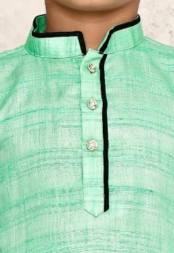 Contrast Trim Jute Cotton Kurta Set in Green