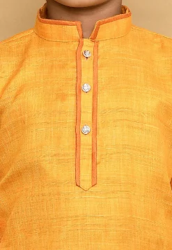Contrast Trim Jute Cotton Kurta Set in Yellow