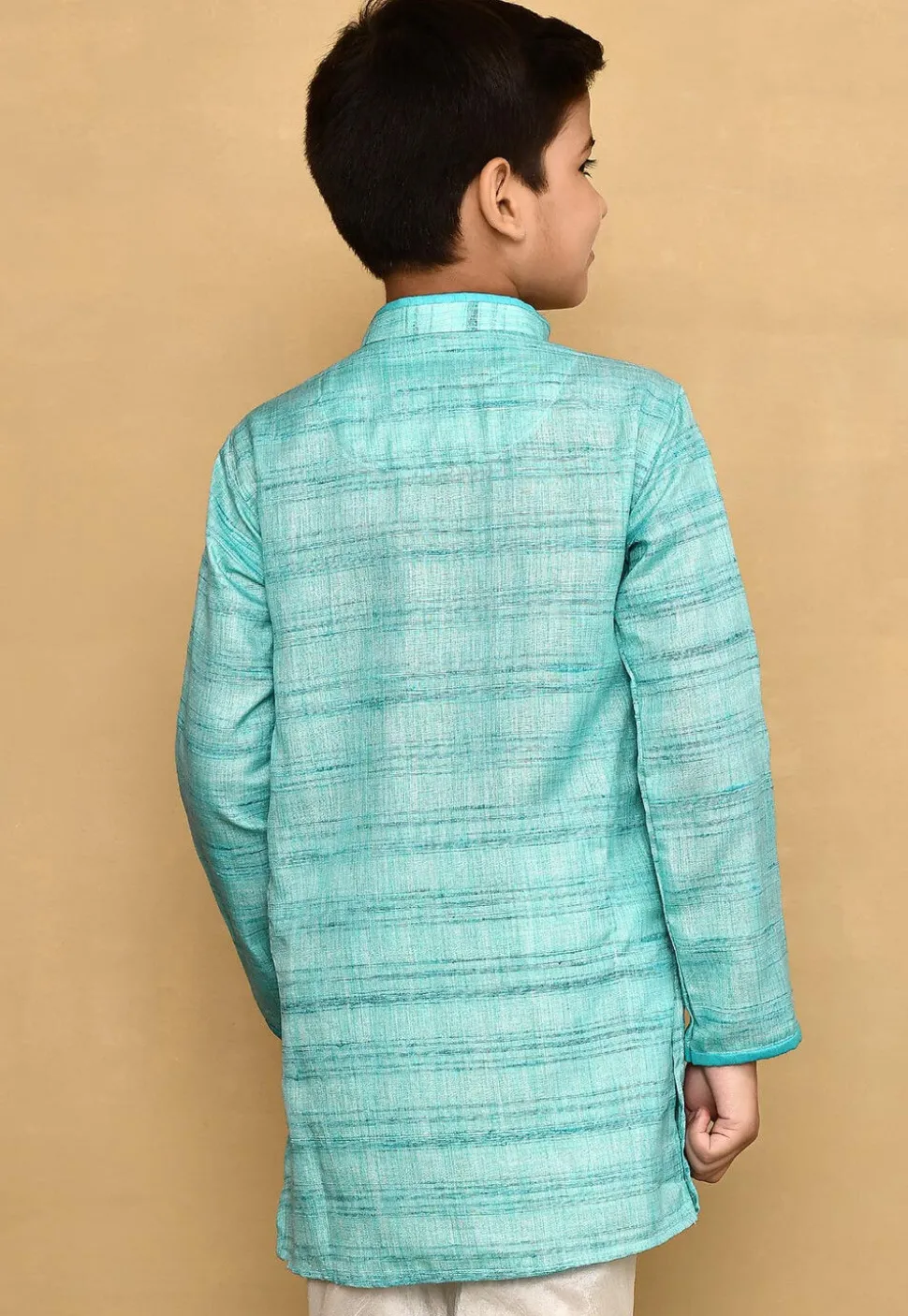 Contrast Trim Jute Cotton Kurta in Blue