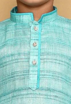 Contrast Trim Jute Cotton Kurta in Blue