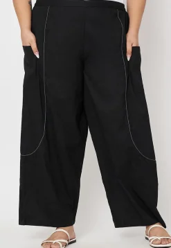 Contrast Trim Pure Cotton Trouser in Black