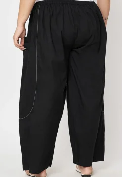 Contrast Trim Pure Cotton Trouser in Black