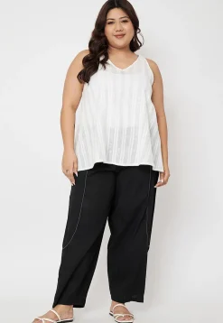 Contrast Trim Pure Cotton Trouser in Black