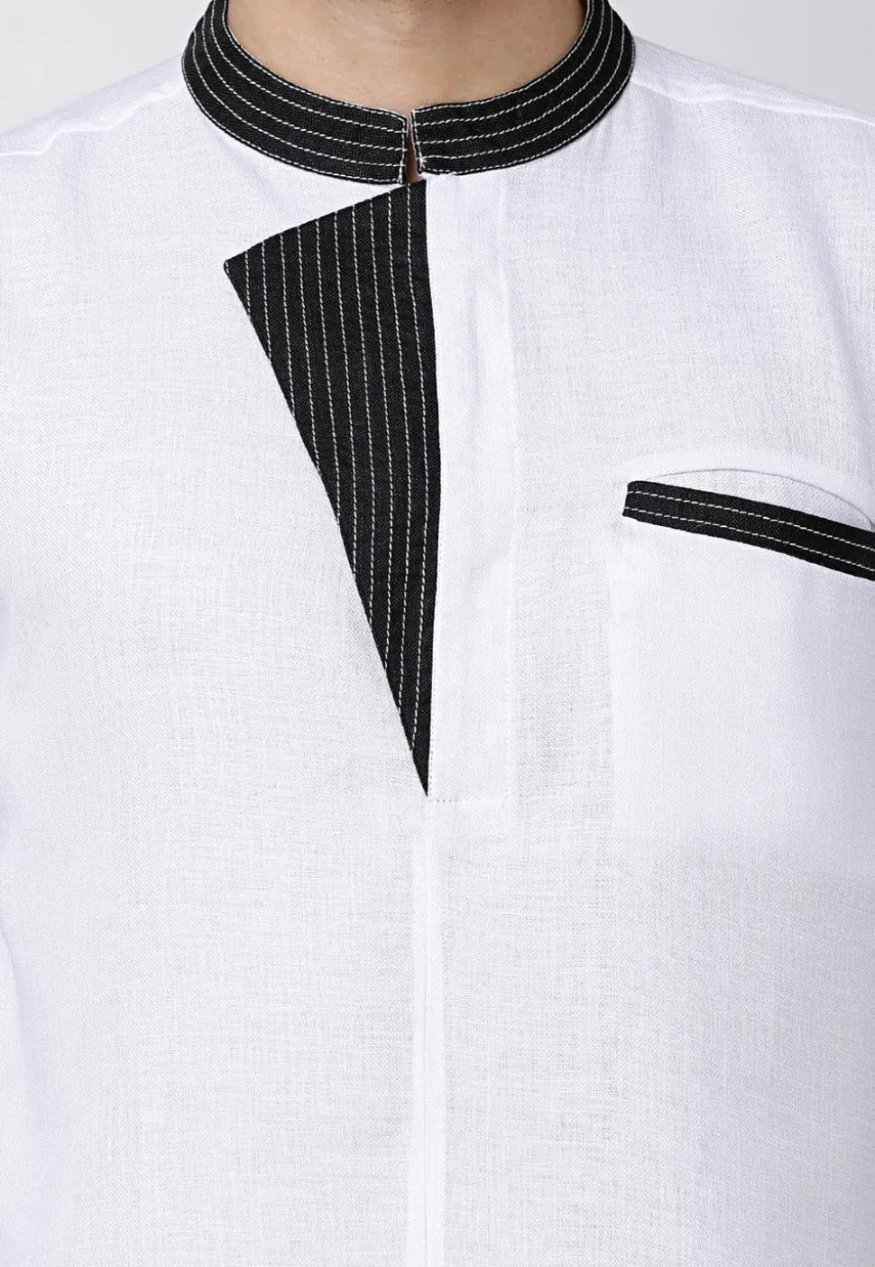 Contrast Trims Cotton Short Kurta in White